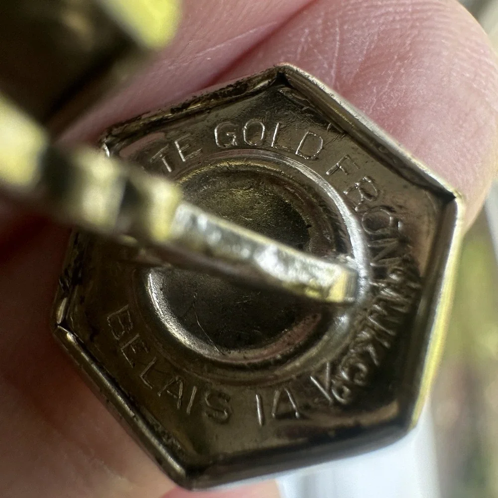 Antique Art Deco Single Cufflink David Belais 14K White Yellow Gold Masonic 2.9g